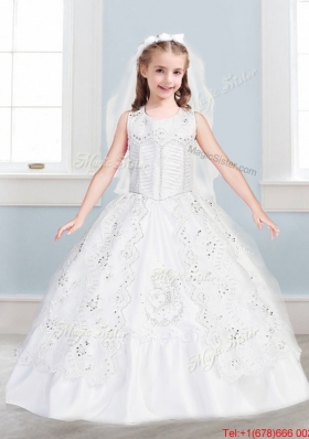 Sweet Scoop Big Puffy Flower Girl Dress with Lace and Embroidery