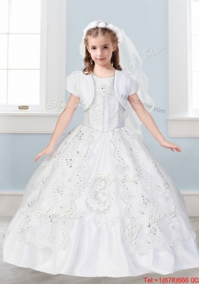 Sweet Scoop Big Puffy Flower Girl Dress with Lace and Embroidery