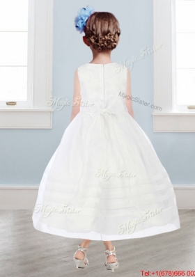 Wonderful Scoop Tulle Bowknot Flower Girl Dress in Champagne