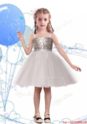 Wonderful Spaghetti Straps Flower Girl Dress with Sequins and Sashes