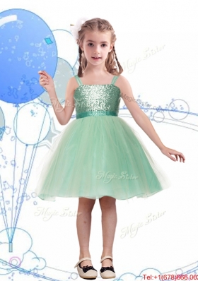 Wonderful Spaghetti Straps Flower Girl Dress with Sequins and Sashes