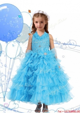 Affordable Halter Top Mini Quinceanera Dress with Beading and Ruffled Layers