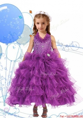 Affordable Halter Top Mini Quinceanera Dress with Beading and Ruffled Layers