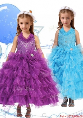 Affordable Halter Top Mini Quinceanera Dress with Beading and Ruffled Layers