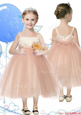 Affordable Spaghetti Straps Hand Made Flowers Mini Quinceanera Dress in Champagne
