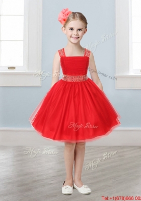 Gorgeous Straps Beading and Bowknot Girls Party Dress in Mini Length