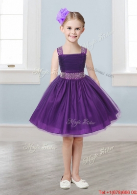 Gorgeous Straps Beading and Bowknot Girls Party Dress in Mini Length