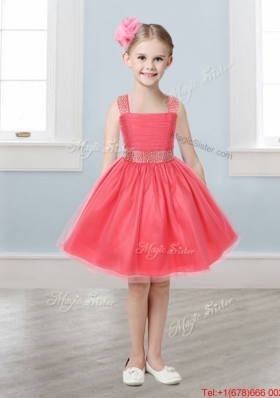 Gorgeous Straps Beading and Bowknot Girls Party Dress in Mini Length