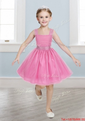 Gorgeous Straps Beading and Bowknot Girls Party Dress in Mini Length