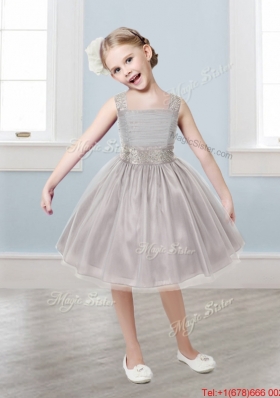 Gorgeous Straps Beading and Bowknot Girls Party Dress in Mini Length