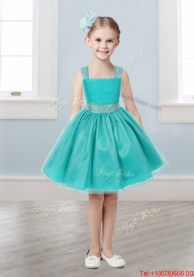 Gorgeous Straps Beading and Bowknot Girls Party Dress in Mini Length