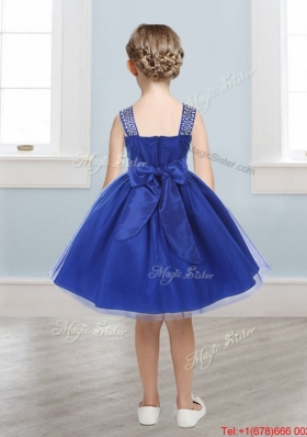 Gorgeous Straps Beading and Bowknot Girls Party Dress in Mini Length