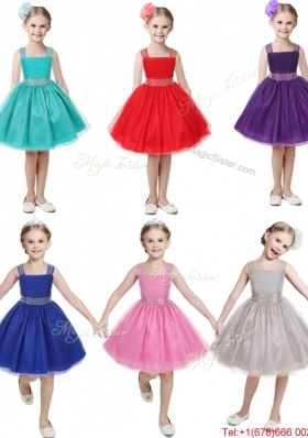 Gorgeous Straps Beading and Bowknot Girls Party Dress in Mini Length