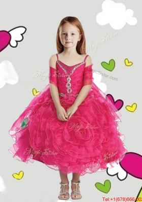 Lovely Spaghetti Straps Mini Quinceanera Dress with Beading and Rolling Flowers