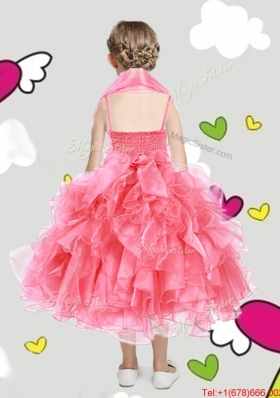 Lovely Spaghetti Straps Mini Quinceanera Dress with Beading and Rolling Flowers