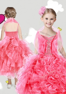 Lovely Spaghetti Straps Mini Quinceanera Dress with Beading and Rolling Flowers