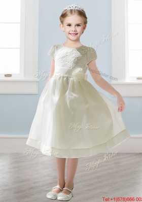 Wonderful Scoop Short Sleeves Mini Quinceanera Dress with Appliques and  Lace