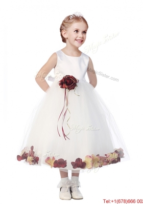 Wonderful Tulle Scoop Flower Girl Dress with Hand Made Flowers and Appliques