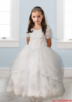 Best Square Short Sleeves White Mini Quinceanera Dress with Beading and Appliques