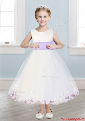 Fashionable Scoop Hand Made Flowers and Appliques Mini Quinceanera Dress in White