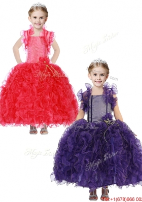 Inexpensive Straps Mini Quinceanera Dress with Hand Made Flowers and Ruffles