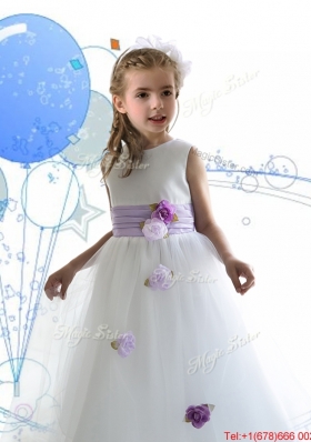 Luxurious Scoop White Mini Quinceanera Dress with Sashes and Hand Made Flowers