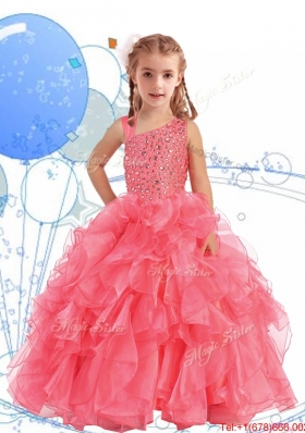 Perfect Beaded and Ruffled Asymmetrical Neckline Mini Quinceanera Dress in Watermelon Red