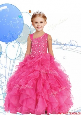 Perfect Beaded and Ruffled Asymmetrical Neckline Mini Quinceanera Dress in Watermelon Red