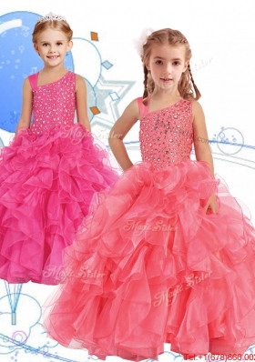 Perfect Beaded and Ruffled Asymmetrical Neckline Mini Quinceanera Dress in Watermelon Red