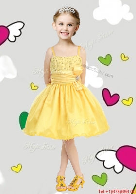 Perfect Spaghetti Straps Belt and Sequins Mini Quinceanera Dress in Yellow