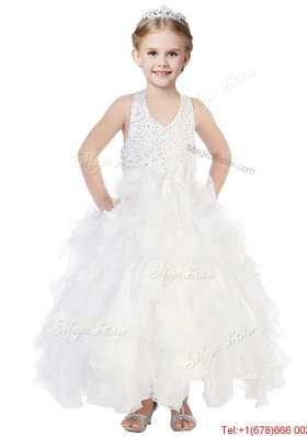 Popular V Neck Sequins and Ruffles Mini Quinceanera Dress in Organza