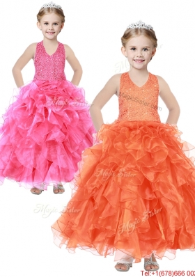 Popular V Neck Sequins and Ruffles Mini Quinceanera Dress in Organza