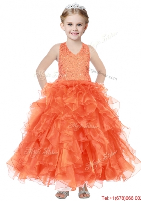 Popular V Neck Sequins and Ruffles Mini Quinceanera Dress in Organza