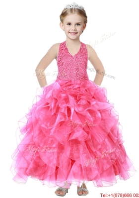 Popular V Neck Sequins and Ruffles Mini Quinceanera Dress in Organza