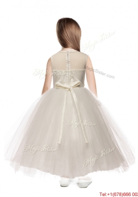 See Through Scoop Appliques Mini Quinceanera Dress in Champagne