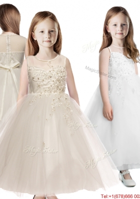 See Through Scoop Appliques Mini Quinceanera Dress in Champagne