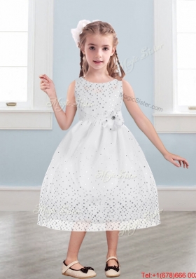 Beautiful Scoop Girls Party Dress with Hand Made Flowers and Sequins