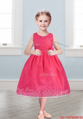 Beautiful Scoop Girls Party Dress with Hand Made Flowers and Sequins