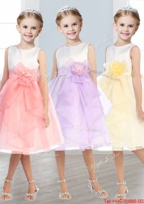 Beautiful Scoop Tulle Girls Party Dress with Hand Made Flowers and  Ruffles