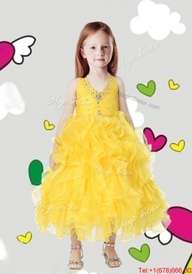 Cheap Halter Top Girls Party Dress with Beading and Ruffles