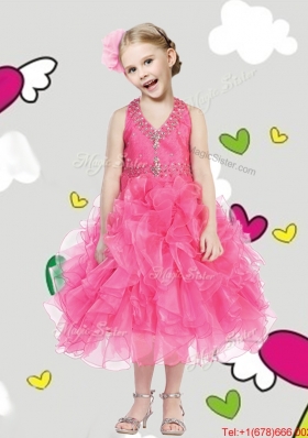 Cheap Halter Top Girls Party Dress with Beading and Ruffles