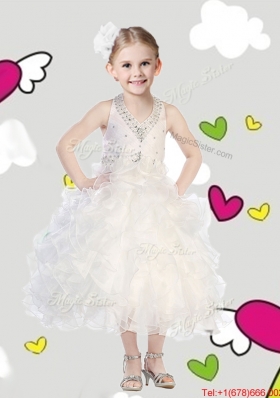 Cheap Halter Top Girls Party Dress with Beading and Ruffles