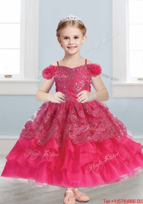 Exquisite Spaghetti Straps Cap Sleeves Girls Party Dress with Lace and Ruffled Layers