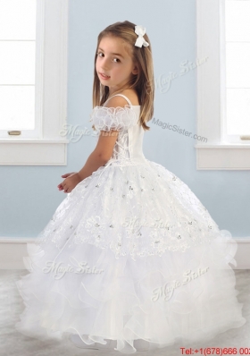 Exquisite Spaghetti Straps Cap Sleeves Girls Party Dress with Lace and Ruffled Layers