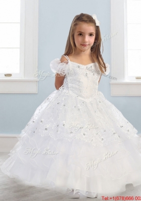 Exquisite Spaghetti Straps Cap Sleeves Girls Party Dress with Lace and Ruffled Layers