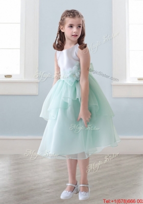 Lovely Scoop Hand Made Flowers and Ruffled Layers Girls Party Dress in Tea-length