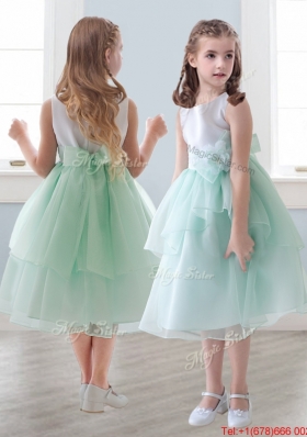 Lovely Scoop Hand Made Flowers and Ruffled Layers Girls Party Dress in Tea-length