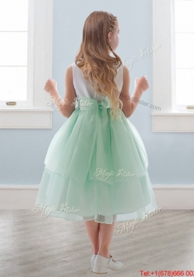 Lovely Scoop Hand Made Flowers and Ruffled Layers Girls Party Dress in Tea-length