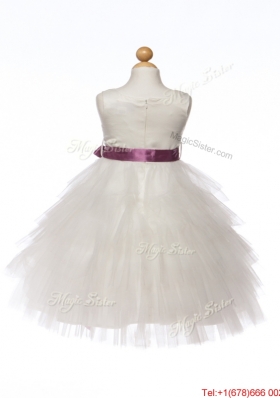 Lovely Scoop White Girls Party Dress with Bowknot and Ruffled Layers