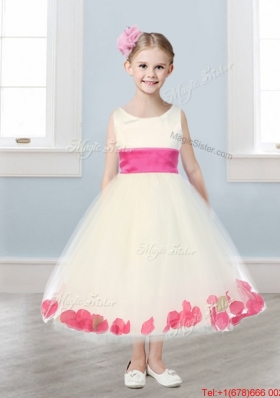 New Scoop Tulle Girls Party Dress with Sashes and Appliques